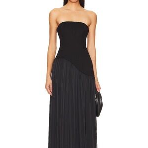 Lovers + Friends Black Strapless Pleated Sheath Dress